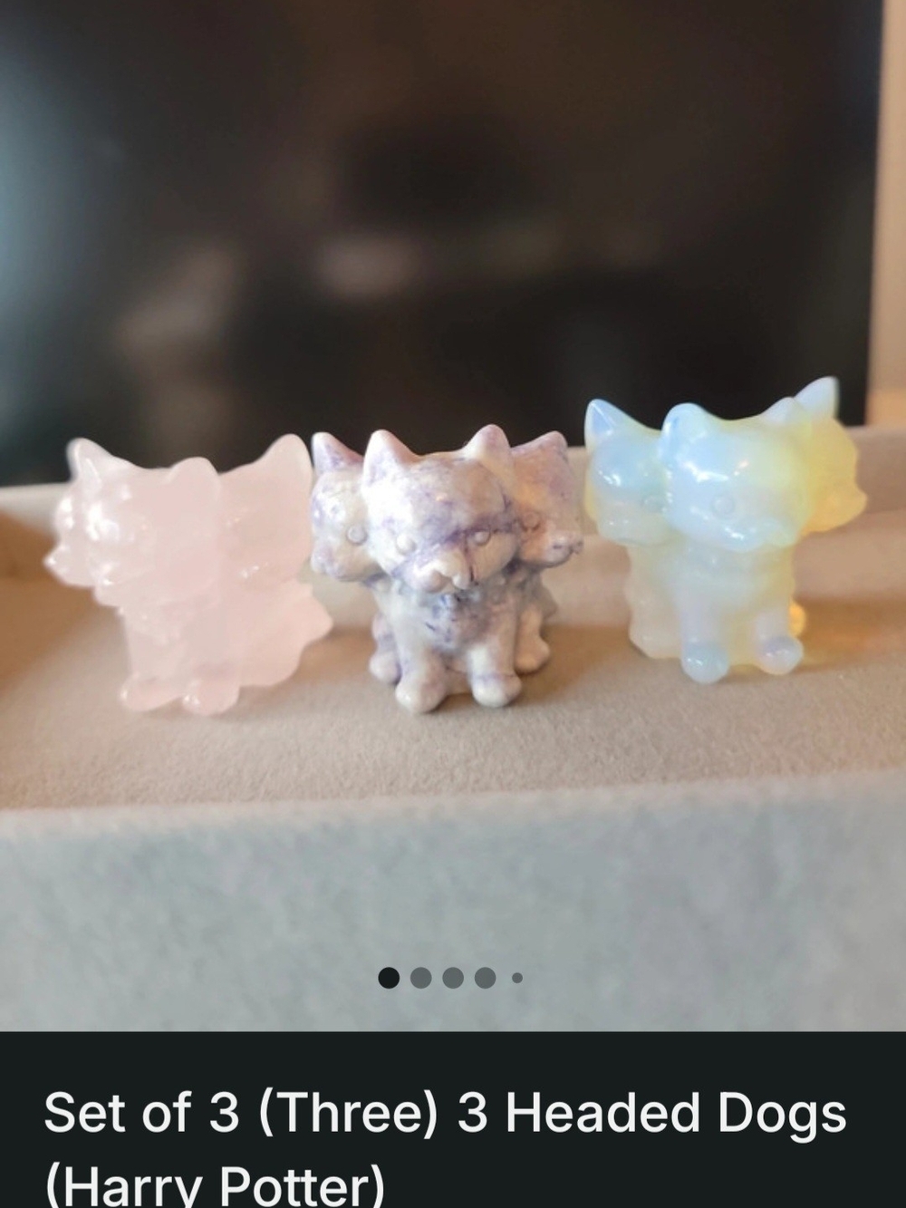 Set of 3 Small Decorative Three-Headed Dog Figurines - Pink, Purple, Opalescent